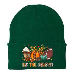 Tis The Season Leopard Pumpkin Football Halloween Fall Knit Cap Winter Beanie