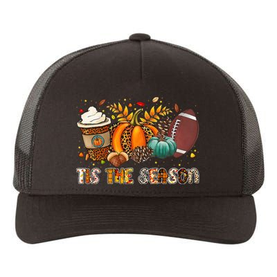 Tis The Season Leopard Pumpkin Football Halloween Fall Yupoong Adult 5-Panel Trucker Hat