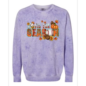 Tis The Season Leopard Pumpkin Baseball Halloween Fall Vibes Cute Gift Colorblast Crewneck Sweatshirt