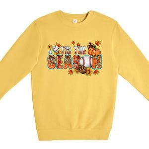 Tis The Season Leopard Pumpkin Baseball Halloween Fall Vibes Cute Gift Premium Crewneck Sweatshirt