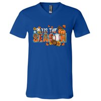 Tis The Season Leopard Pumpkin Baseball Halloween Fall Vibes Cute Gift V-Neck T-Shirt