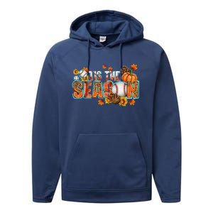 Tis The Season Leopard Pumpkin Baseball Halloween Fall Vibes Cute Gift Performance Fleece Hoodie