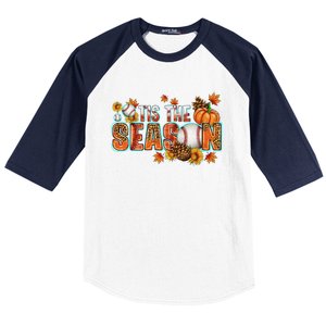 Tis The Season Leopard Pumpkin Baseball Halloween Fall Vibes Cute Gift Baseball Sleeve Shirt