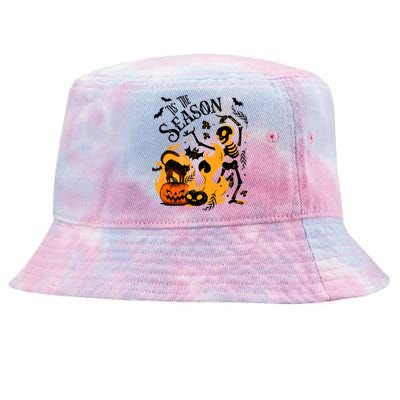 Tis The Season Retro Skeleton Funny Halloween Party Costume Gift Tie-Dyed Bucket Hat