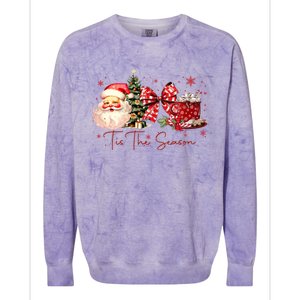 Tis The Season Christmas Santa Tree Coquette Bow Red Coffee Colorblast Crewneck Sweatshirt