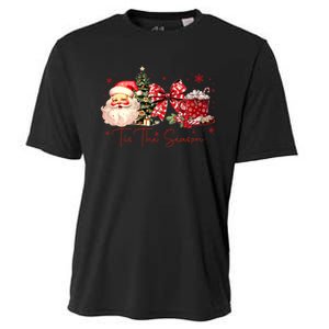 Tis The Season Christmas Santa Tree Coquette Bow Red Coffee Cooling Performance Crew T-Shirt