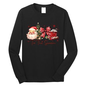 Tis The Season Christmas Santa Tree Coquette Bow Red Coffee Long Sleeve Shirt