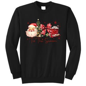 Tis The Season Christmas Santa Tree Coquette Bow Red Coffee Sweatshirt