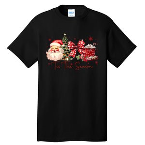 Tis The Season Christmas Santa Tree Coquette Bow Red Coffee Tall T-Shirt