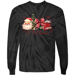 Tis The Season Christmas Santa Tree Coquette Bow Red Coffee Tie-Dye Long Sleeve Shirt