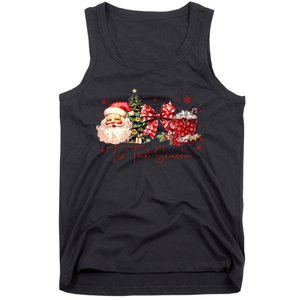 Tis The Season Christmas Santa Tree Coquette Bow Red Coffee Tank Top