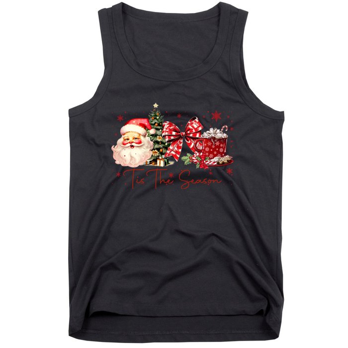 Tis The Season Christmas Santa Tree Coquette Bow Red Coffee Tank Top