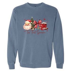 Tis The Season Christmas Santa Tree Coquette Bow Red Coffee Garment-Dyed Sweatshirt