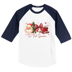 Tis The Season Christmas Santa Tree Coquette Bow Red Coffee Baseball Sleeve Shirt