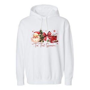 Tis The Season Christmas Santa Tree Coquette Bow Red Coffee Garment-Dyed Fleece Hoodie