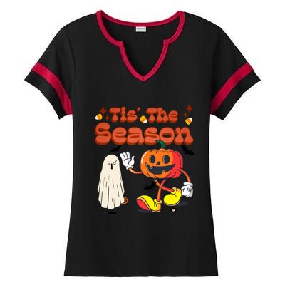 Tis The Season Retro Vintage Funny Halloween Party Costume Gift Ladies Halftime Notch Neck Tee