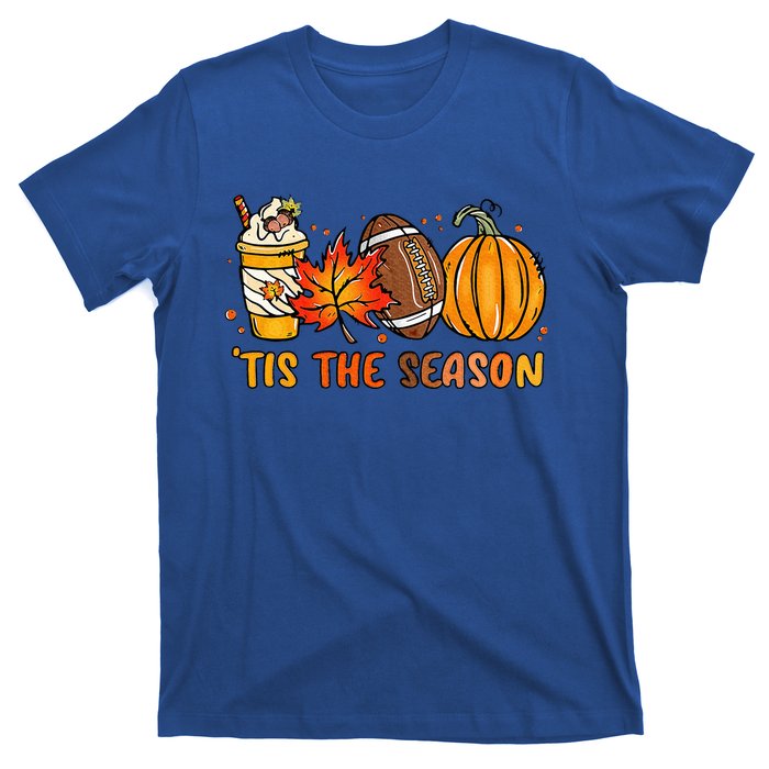 TIS THE SEASON Pumpkin Leaf Latte Fall Thanksgiving Football T-Shirt