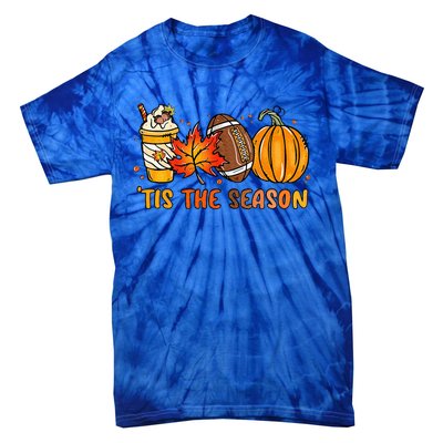 TIS THE SEASON Pumpkin Leaf Latte Fall Thanksgiving Football Tie-Dye T-Shirt