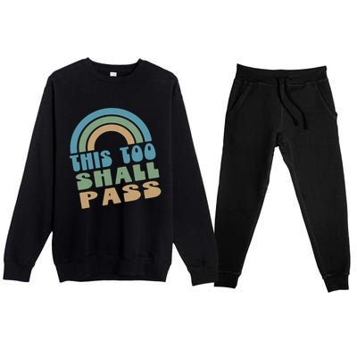 This Too Shall Pass Blue Retro Rainbow Gift Premium Crewneck Sweatsuit Set