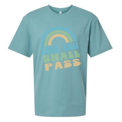 This Too Shall Pass Blue Retro Rainbow Gift Sueded Cloud Jersey T-Shirt