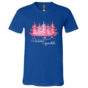 Tis The Season To Cute Pink Christmas Tree Family Meaningful Gift V-Neck T-Shirt