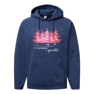 Tis The Season To Cute Pink Christmas Tree Family Meaningful Gift Performance Fleece Hoodie