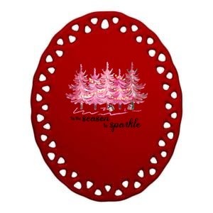 Tis The Season To Cute Pink Christmas Tree Gift Ceramic Oval Ornament