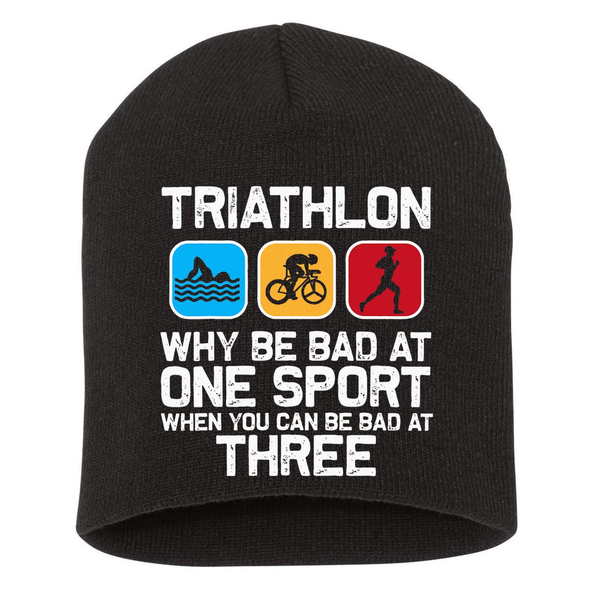 Triathlon Triathlete Swim Bike Run Sport Short Acrylic Beanie