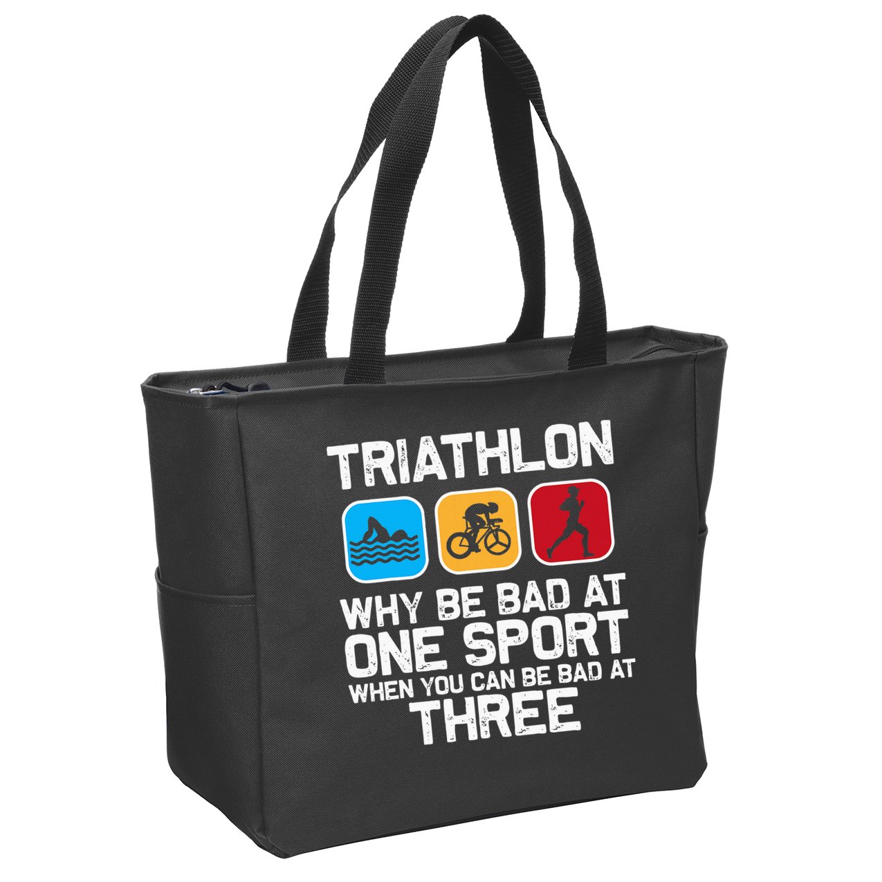Triathlon Triathlete Swim Bike Run Sport Zip Tote Bag