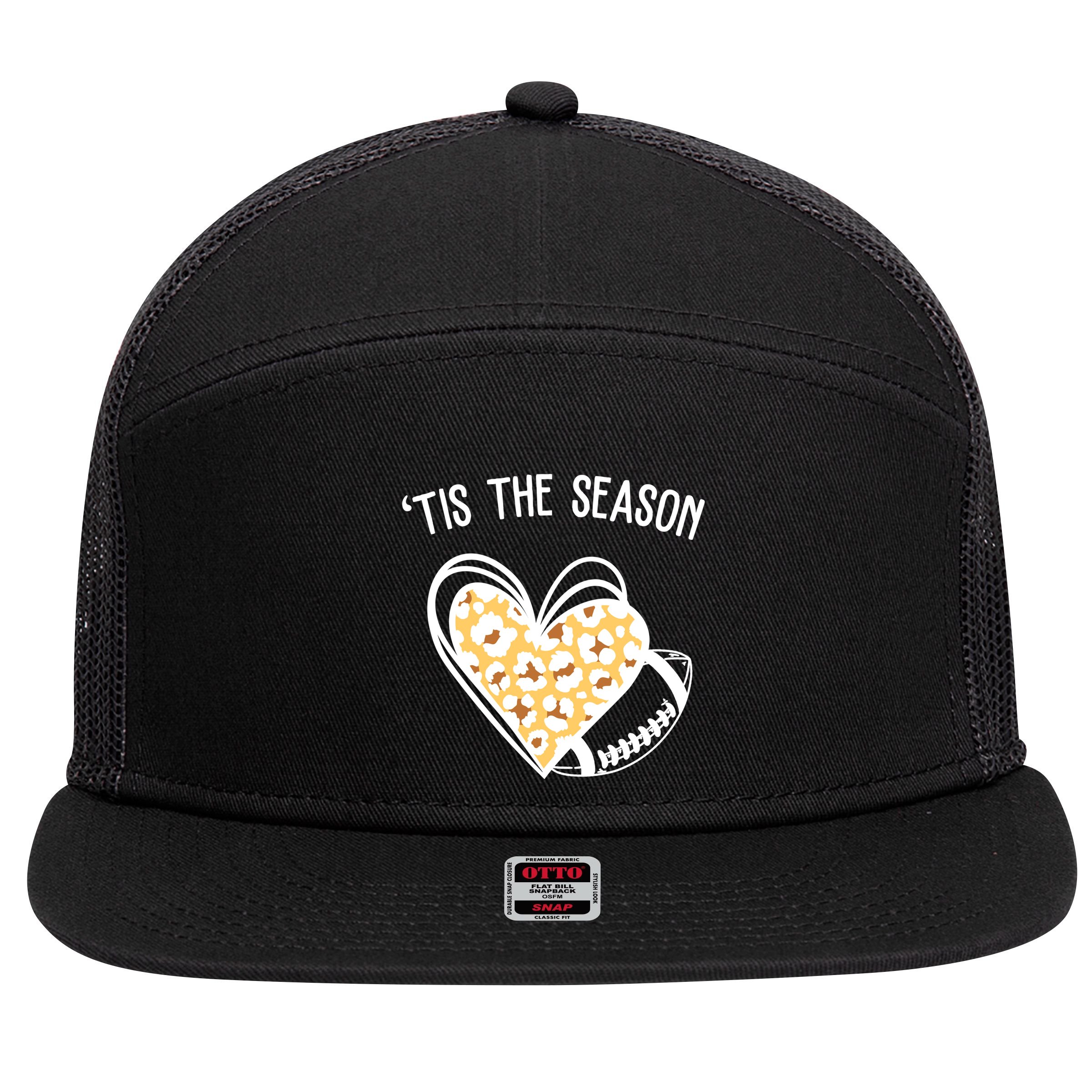 Tis The Season Football Leopard Heart 7 Panel Mesh Trucker Snapback Hat