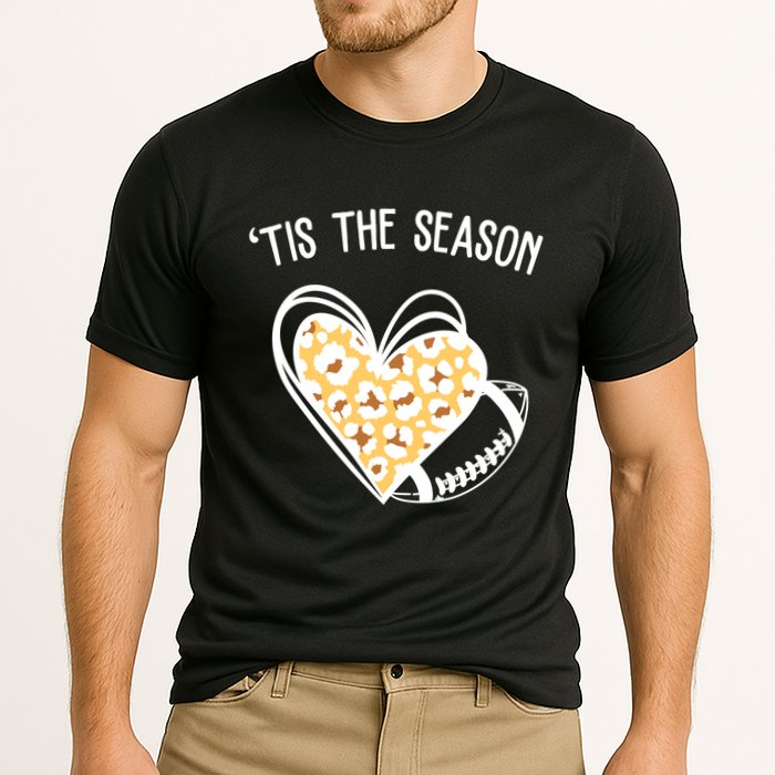 Tis The Season Football Leopard Heart Cooling Performance Crew T-Shirt