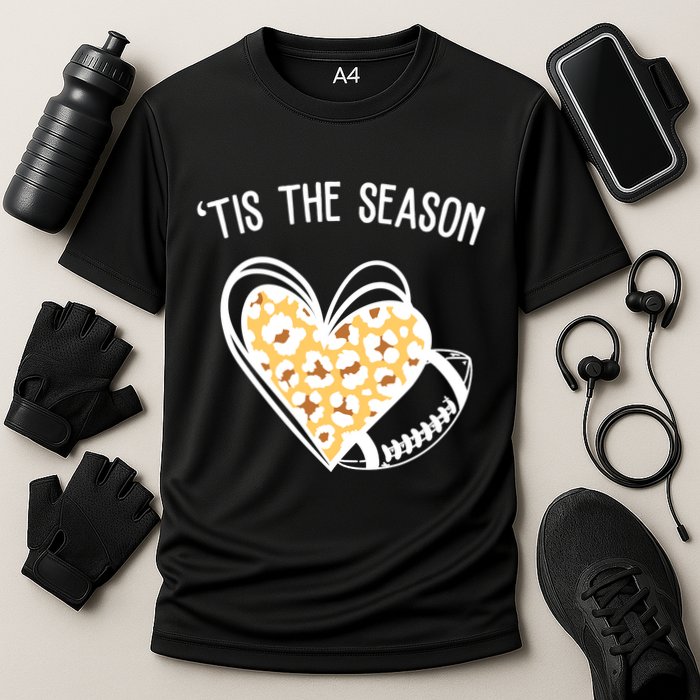 Tis The Season Football Leopard Heart Cooling Performance Crew T-Shirt