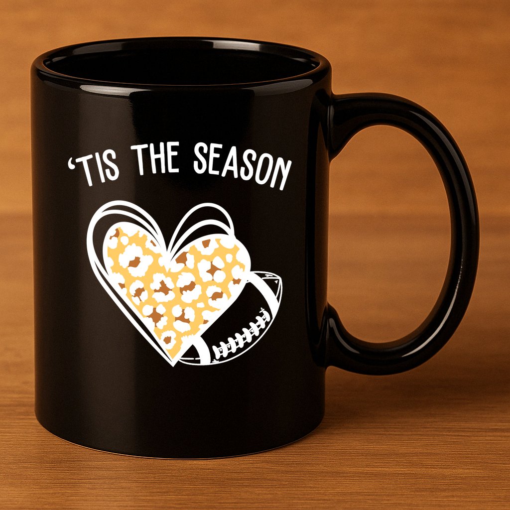 Tis The Season Football Leopard Heart 11oz C Handle Ceramic Mug