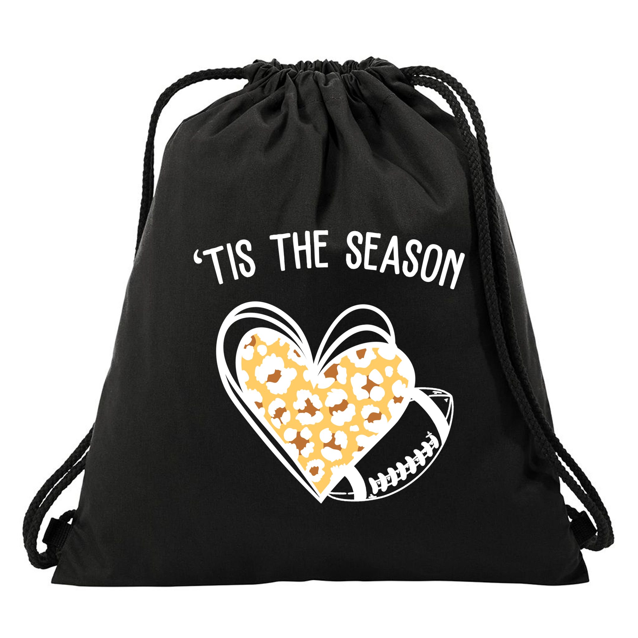 Tis The Season Football Leopard Heart Drawstring Bag