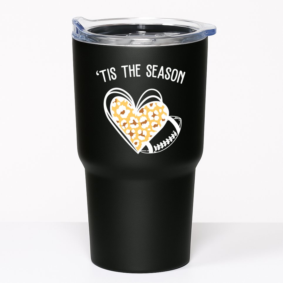 Tis The Season Football Leopard Heart Tumbler