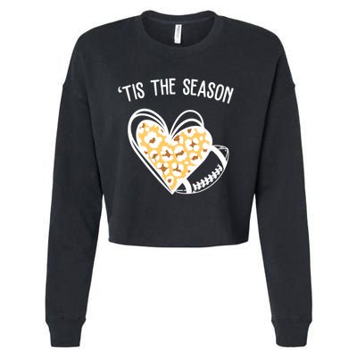 Tis The Season Football Leopard Heart Cropped Pullover Crew