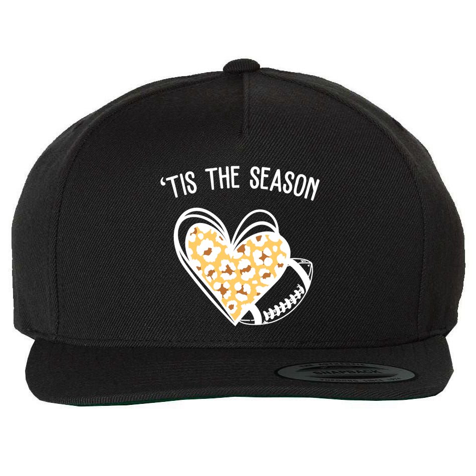 Tis The Season Football Leopard Heart Wool Snapback Cap