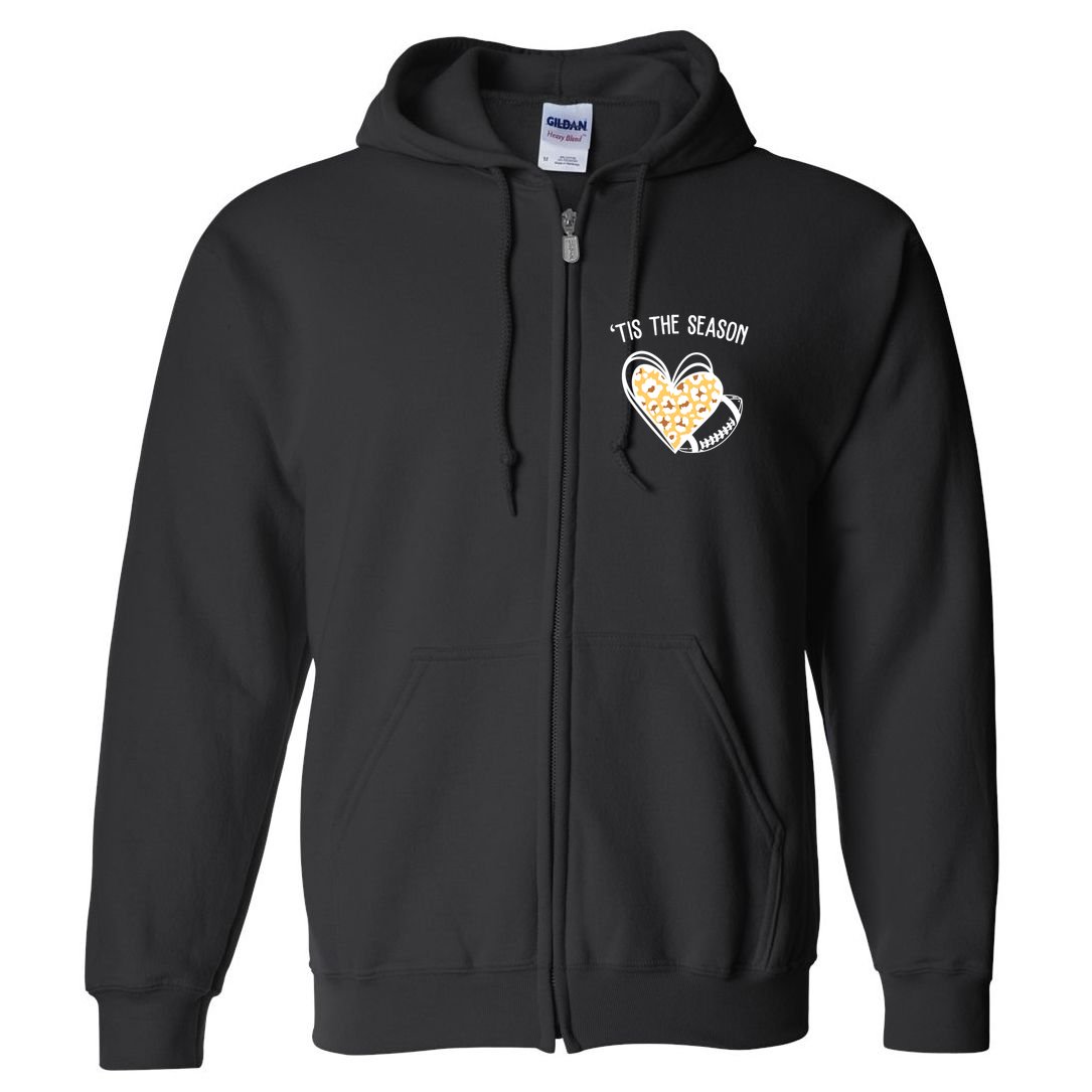 Tis The Season Football Leopard Heart Full Zip Hoodie