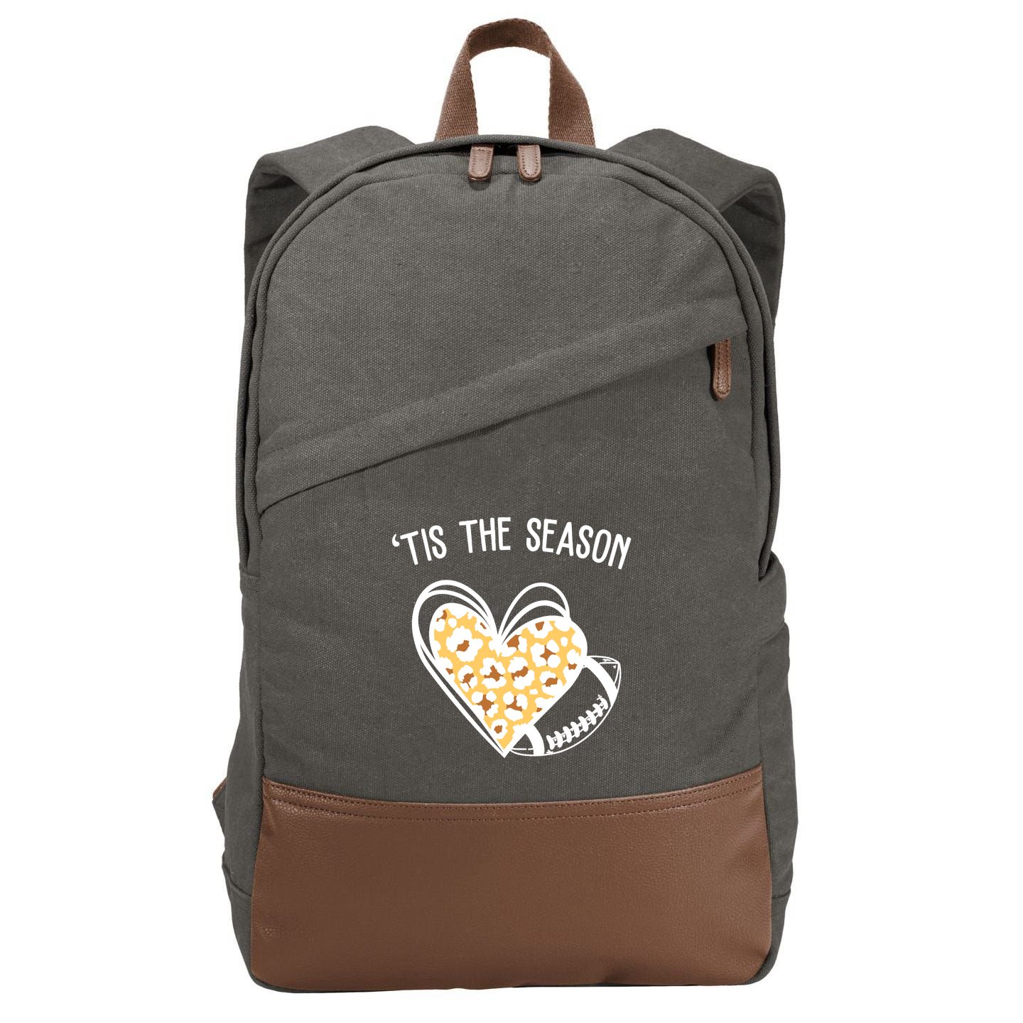 Tis The Season Football Leopard Heart Cotton Canvas Backpack