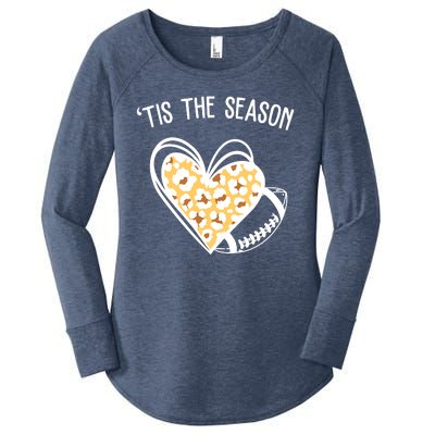 Tis The Season Football Leopard Heart Women's Perfect Tri Tunic Long Sleeve Shirt