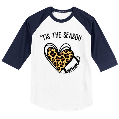 Tis The Season Football Leopard Heart Baseball Sleeve Shirt