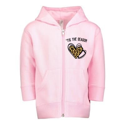 Tis The Season Football Leopard Heart Toddler Zip Fleece Hoodie