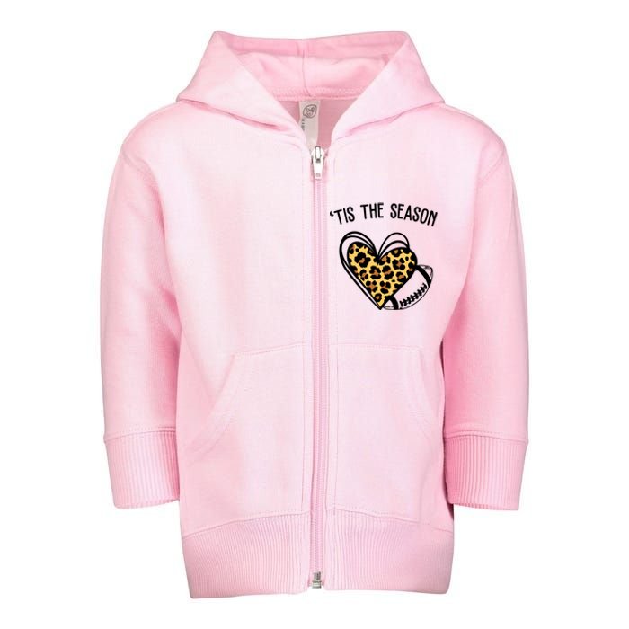 Tis The Season Football Leopard Heart Toddler Zip Fleece Hoodie