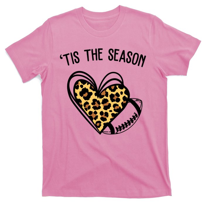 Tis The Season Football Leopard Heart T-Shirt