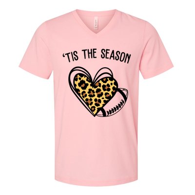 Tis The Season Football Leopard Heart V-Neck T-Shirt