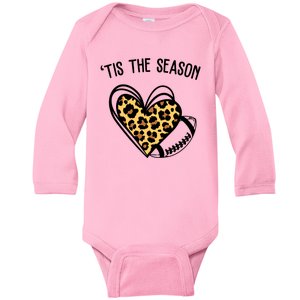 Tis The Season Football Leopard Heart Baby Long Sleeve Bodysuit