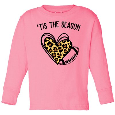 Tis The Season Football Leopard Heart Toddler Long Sleeve Shirt