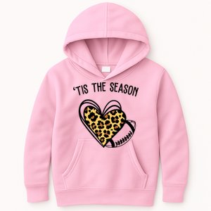 Tis The Season Football Leopard Heart Kids Hoodie