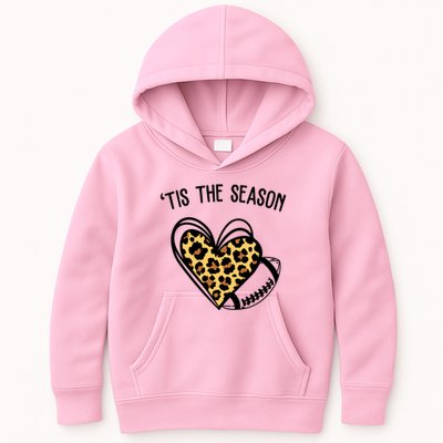 Tis The Season Football Leopard Heart Kids Hoodie