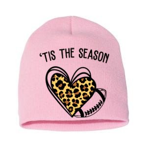 Tis The Season Football Leopard Heart Short Acrylic Beanie